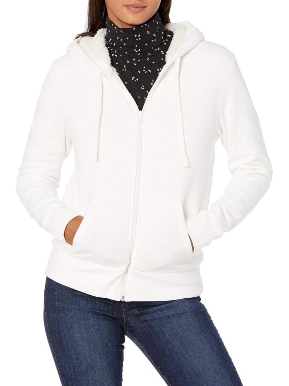 Women's Sherpa-Lined Fleece Full-Zip Hooded Jacket with Drawstring Available in